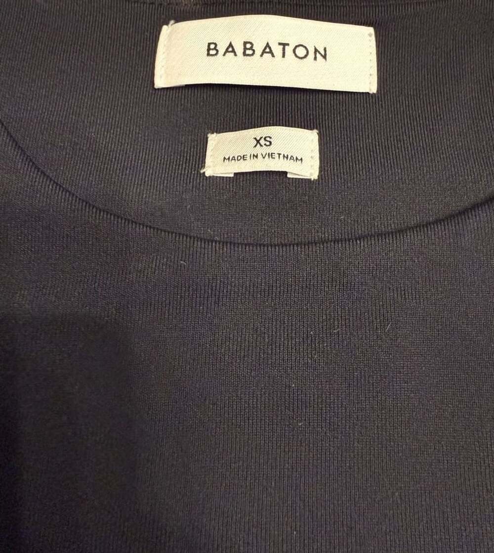 Babaton Contour Ruched Midi Dress Size XS Black Short Sleeve Bodycon